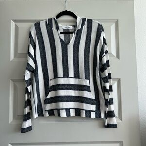 Carly Jean Los Angeles Black and White Striped V-Neck Sweater